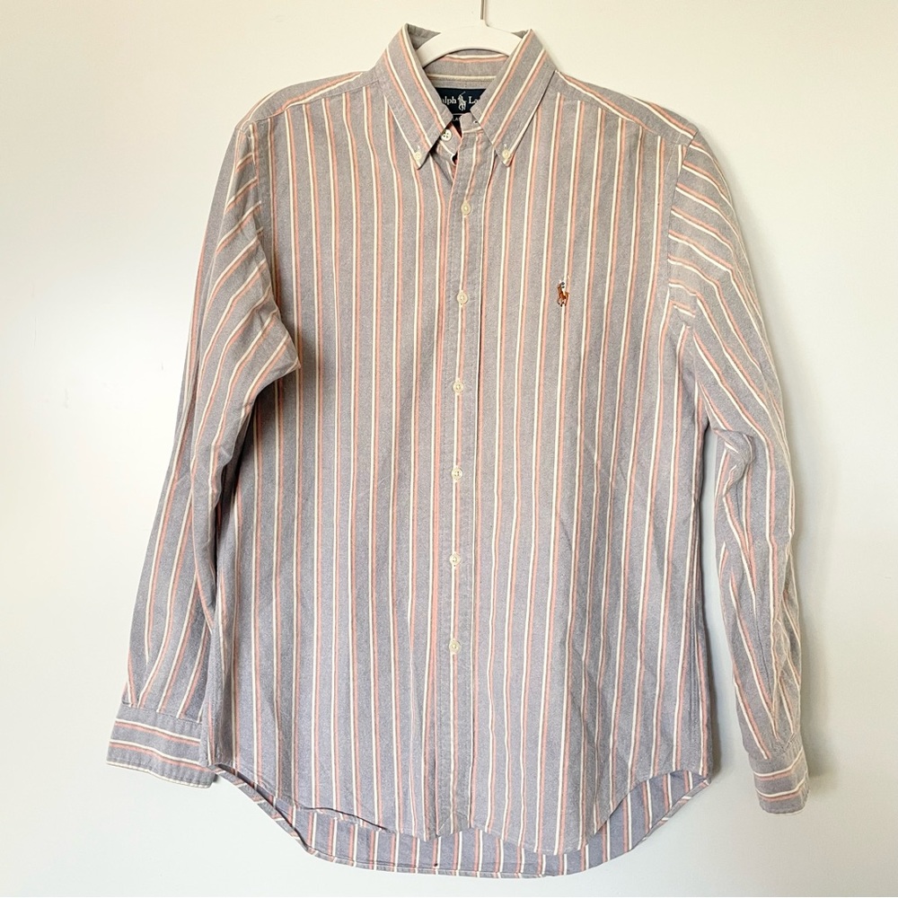 Ralph Lauren Button Down Shirt Blue Pink Small Classic Fit Mens